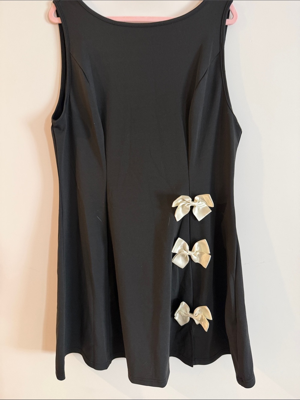 SHEIN Black A-Line Mini Dress with Ivory Bow Accents